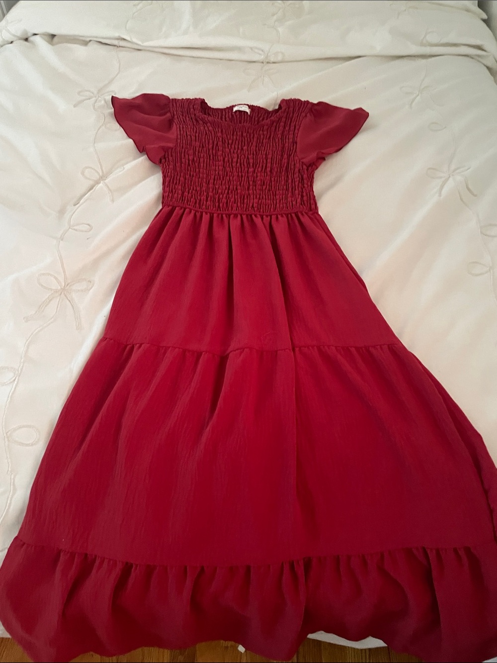 Red Girls Smocked Tiered Dress - Kids Dresses